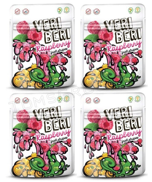 4 VERI BERI RASPBERRY 100% Natural Vegan Gummy Stripes Sugar Free 50g 1.7oz