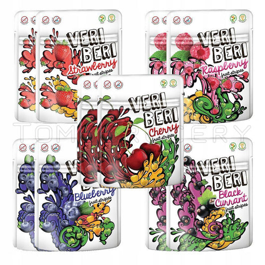 10 VERI BERI CHERRY 100% Natural Vegan Gummy Stripes Sugar Free 50g 1.7oz