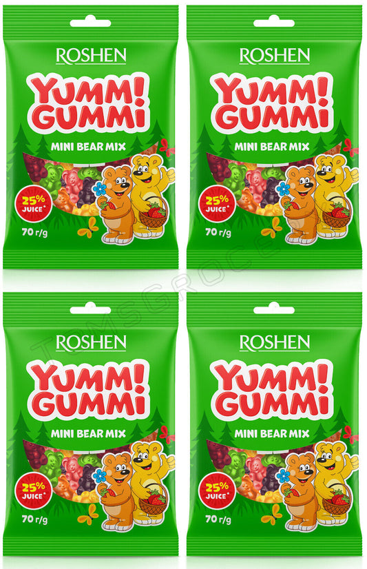 4 ROSHEN YUMMI GUMMI Mini Bear Mix Gummies Candies Ukrainian Sweets 70g 2.5oz