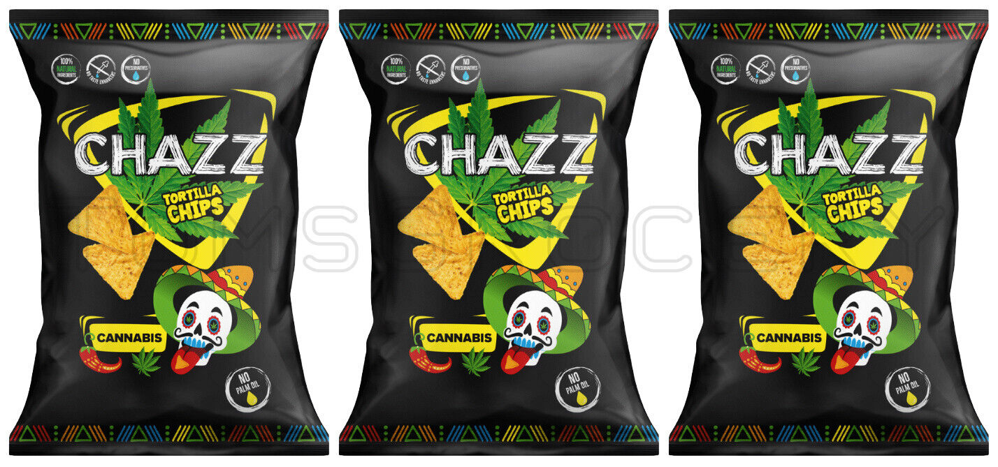 3 CHAZZ CANNABIS & CHALAPA Pepper Flavor Tortilla Chips Crisps Snacks 100g 3.5oz