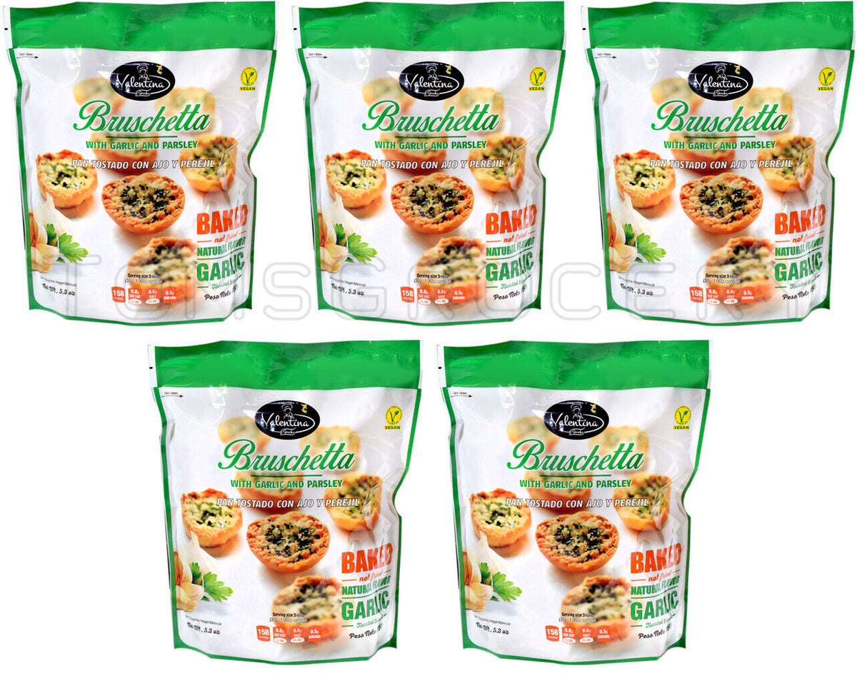 VALENTINA BRUSCHETTA with Garlic & Parsley Baked Bread Snacks 5 x 150g 5.3oz