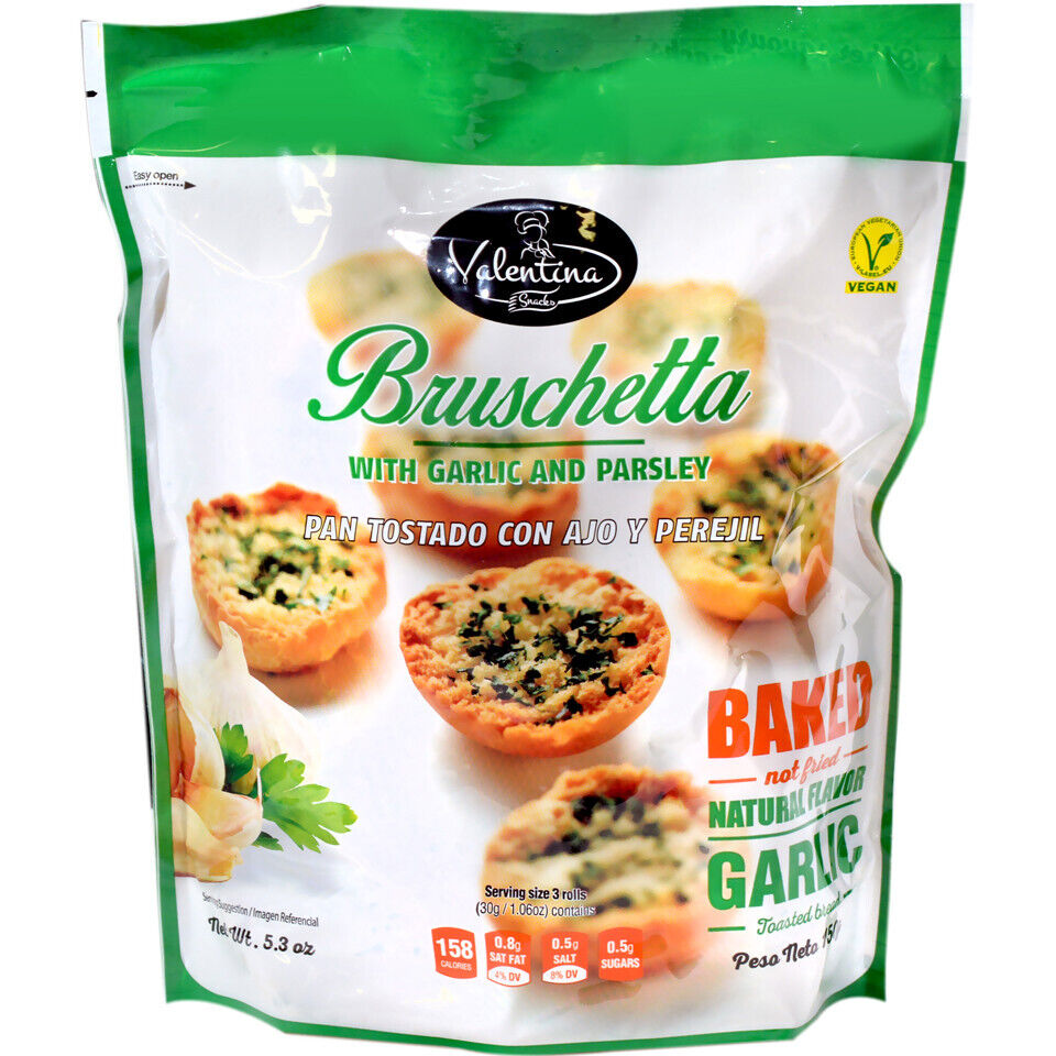 VALENTINA BRUSCHETTA with Garlic & Parsley Baked Bread Snacks 5 x 150g 5.3oz
