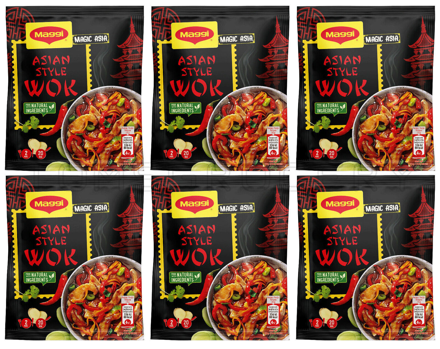 6 MAGGI ASIAN STYLE WOK Preparation Seasoning Spice Mix 37g 1.3oz