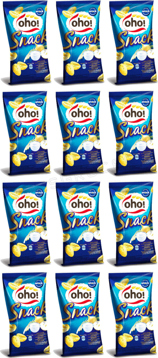 12 OHO SOUR CREAM & ONION Flavor Puffed Salty Wheat Snacks Crisps 35g 1.23oz