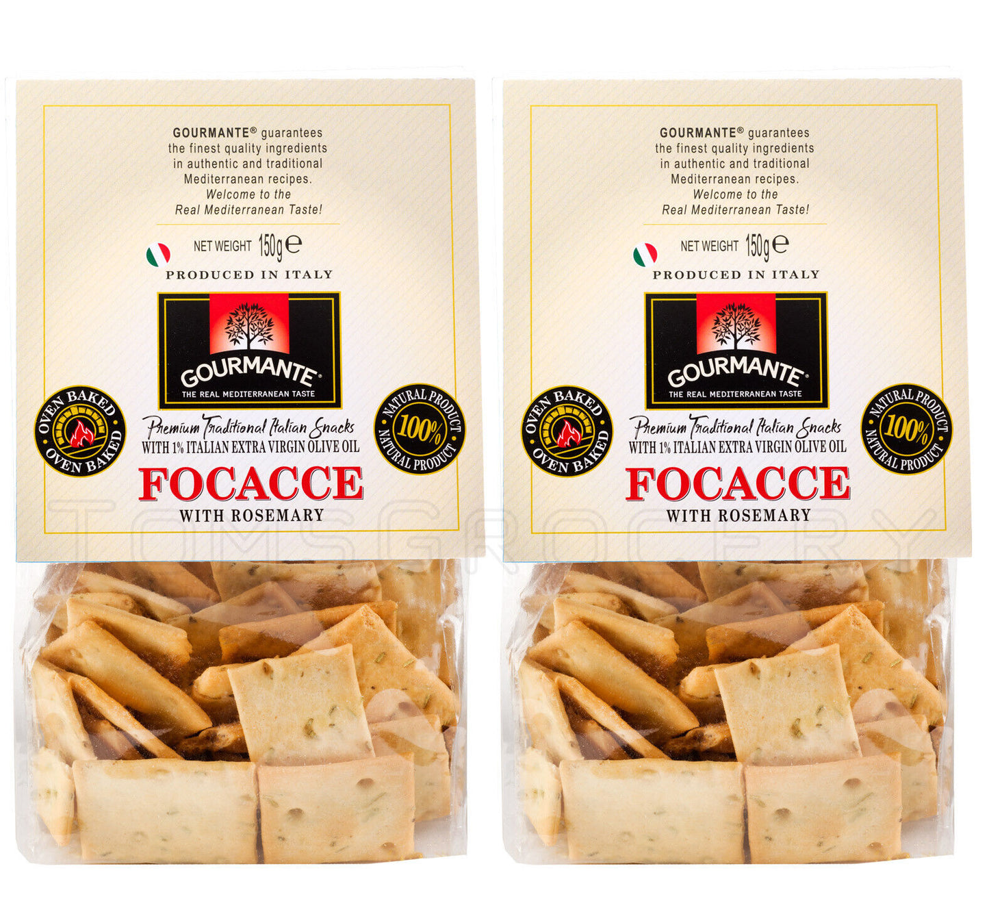 2 GOURMANTE FOCACCE Traditional Italian Snacks with Rosemary Crackers 150g