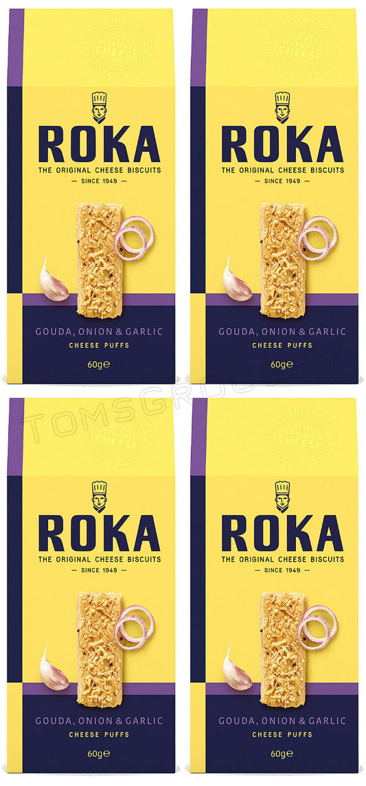 4 ROKA GOUDA ONION & GARLIC Cheese Puffs Biscuits Crackers Snacks 60g 2.11oz