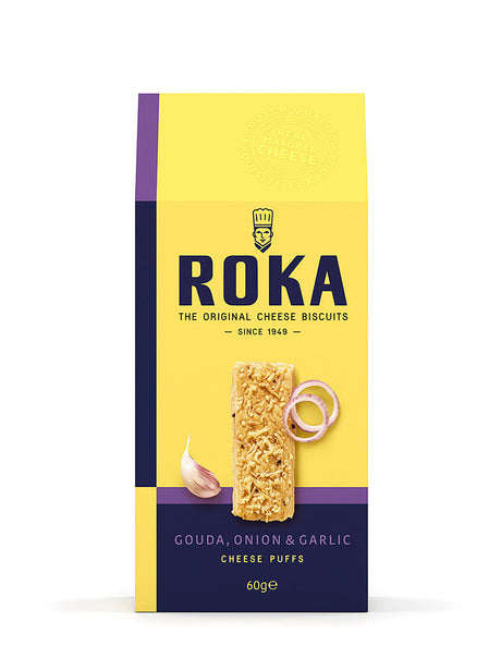 4 ROKA GOUDA ONION & GARLIC Cheese Puffs Biscuits Crackers Snacks 60g 2.11oz