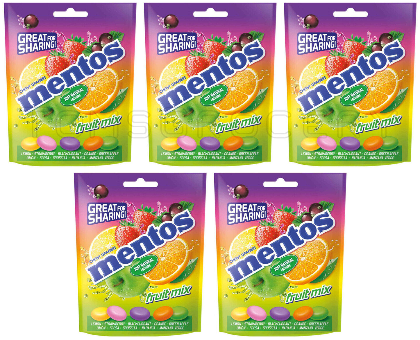 5 MENTOS FRUIT MIX Chewy Dragee Candy Sweets Sharing Bags 160g 5.6oz