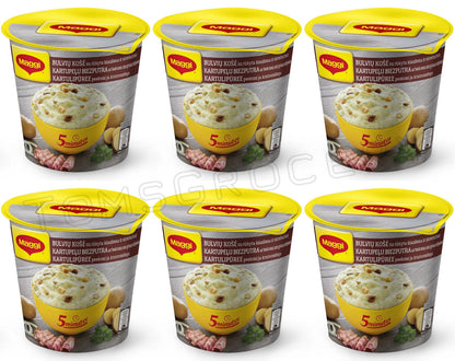6 MAGGI BACON & CROUTONS Instant Mashed Potato Puree Quick Prep Buckets 53g
