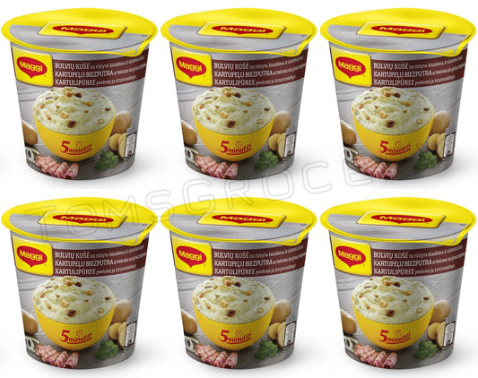 6 MAGGI BACON & CROUTONS Instant Mashed Potato Puree Quick Prep Buckets 53g