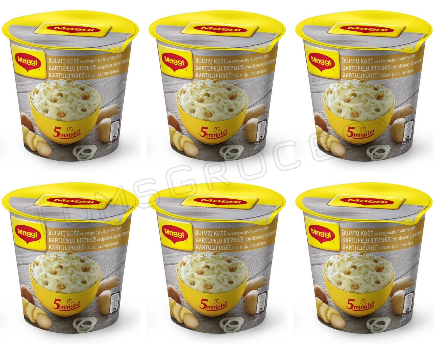 6 MAGGI Onions & Croutons Instant Mashed Potato Puree Quick Prep Buckets 59g