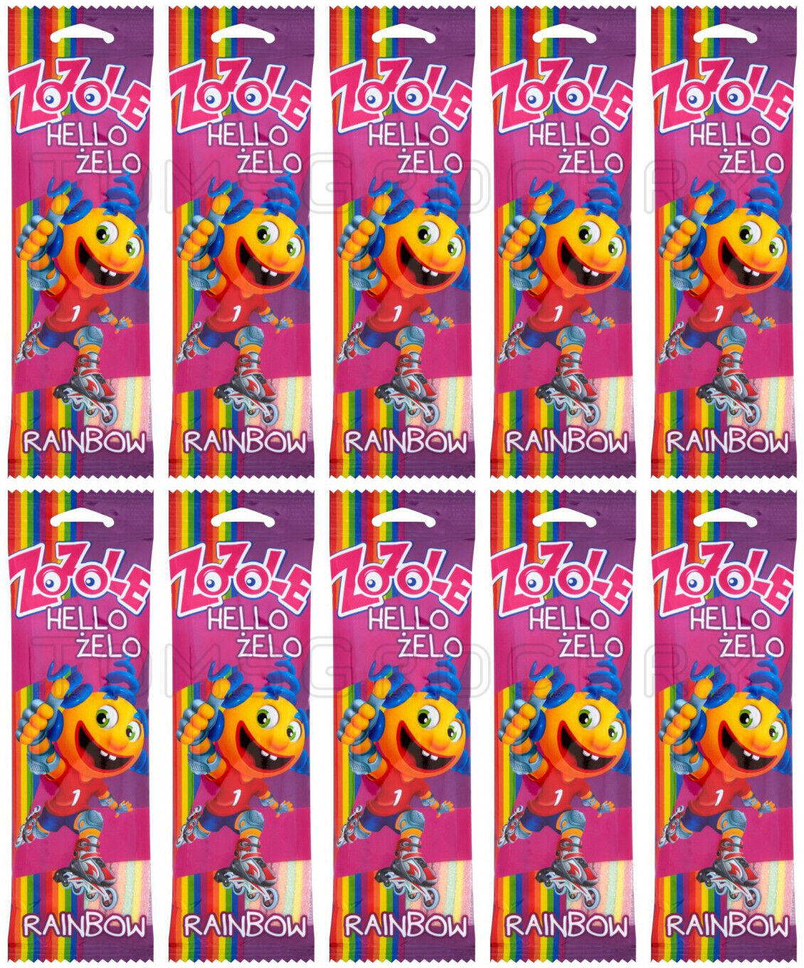 10 ZOZOLE Hello Zelo Sugar Coated Rainbow Belts Novelty Gummi Candy 75g