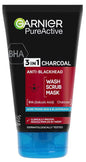 GARNIER 3in1 CHARCOAL Anti-Blackhead Wash Scrub Mask 150ml