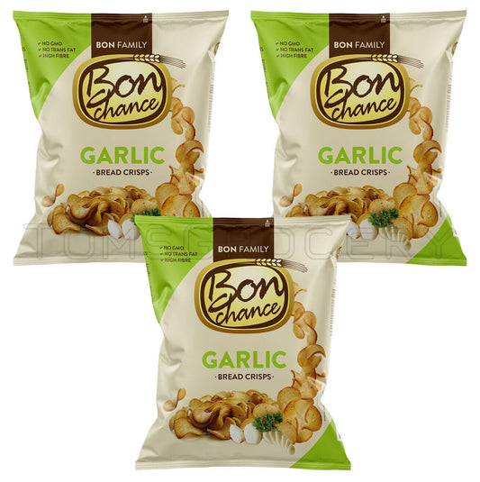 3 BON CHANCE GARLIC Flavor Baked Bread Crisps European Snacks 240g 8.5oz