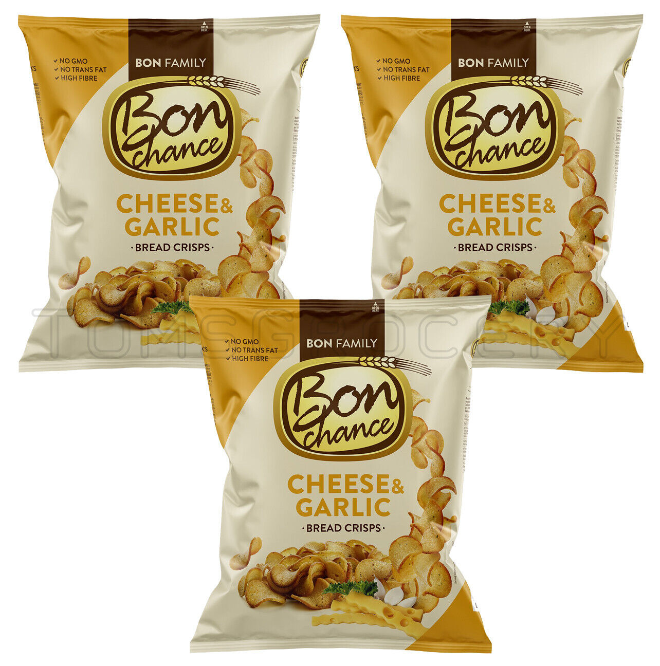 3 BON CHANCE CHEESE & GARLIC Flavor Baked Bread Crisps European Snacks 240g