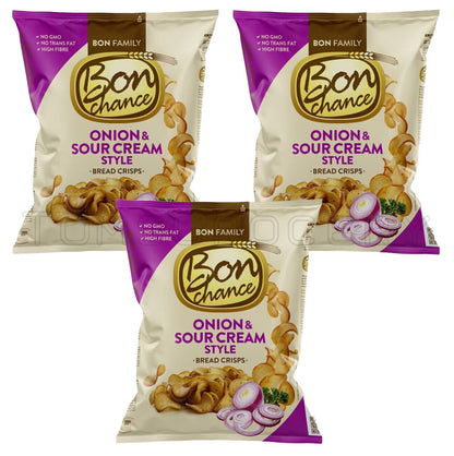 3 BON CHANCE ONION & SOUR CREAM Flavor Baked Bread Crisps European Snacks 240g