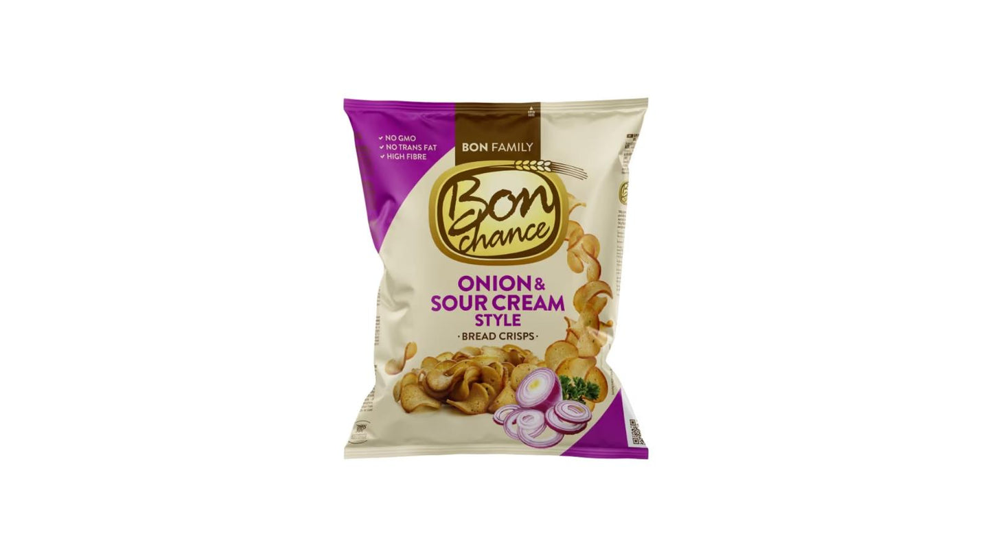 3 BON CHANCE ONION & SOUR CREAM Flavor Baked Bread Crisps European Snacks 240g