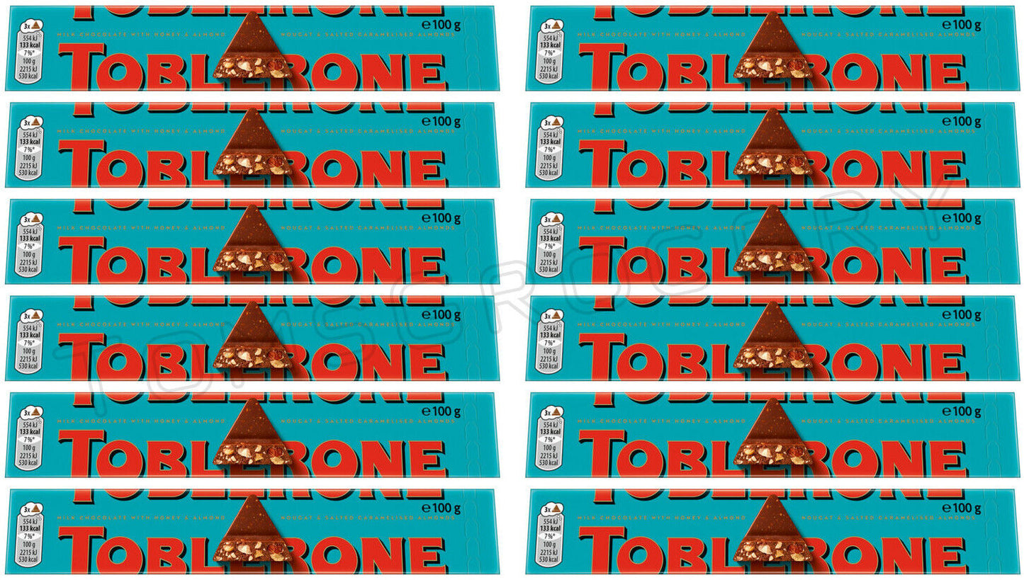 12 TOBLERONE CRUNCHY ALMONDS Swiss Chocolate Bars European Sweets 100g 3.5oz