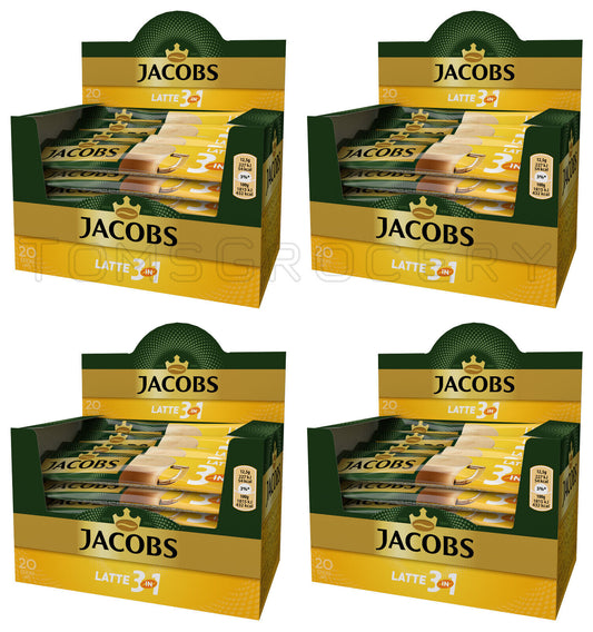 4 JACOBS LATTE 3in1 Instant Coffee Sticks Boxes (80 servings total)