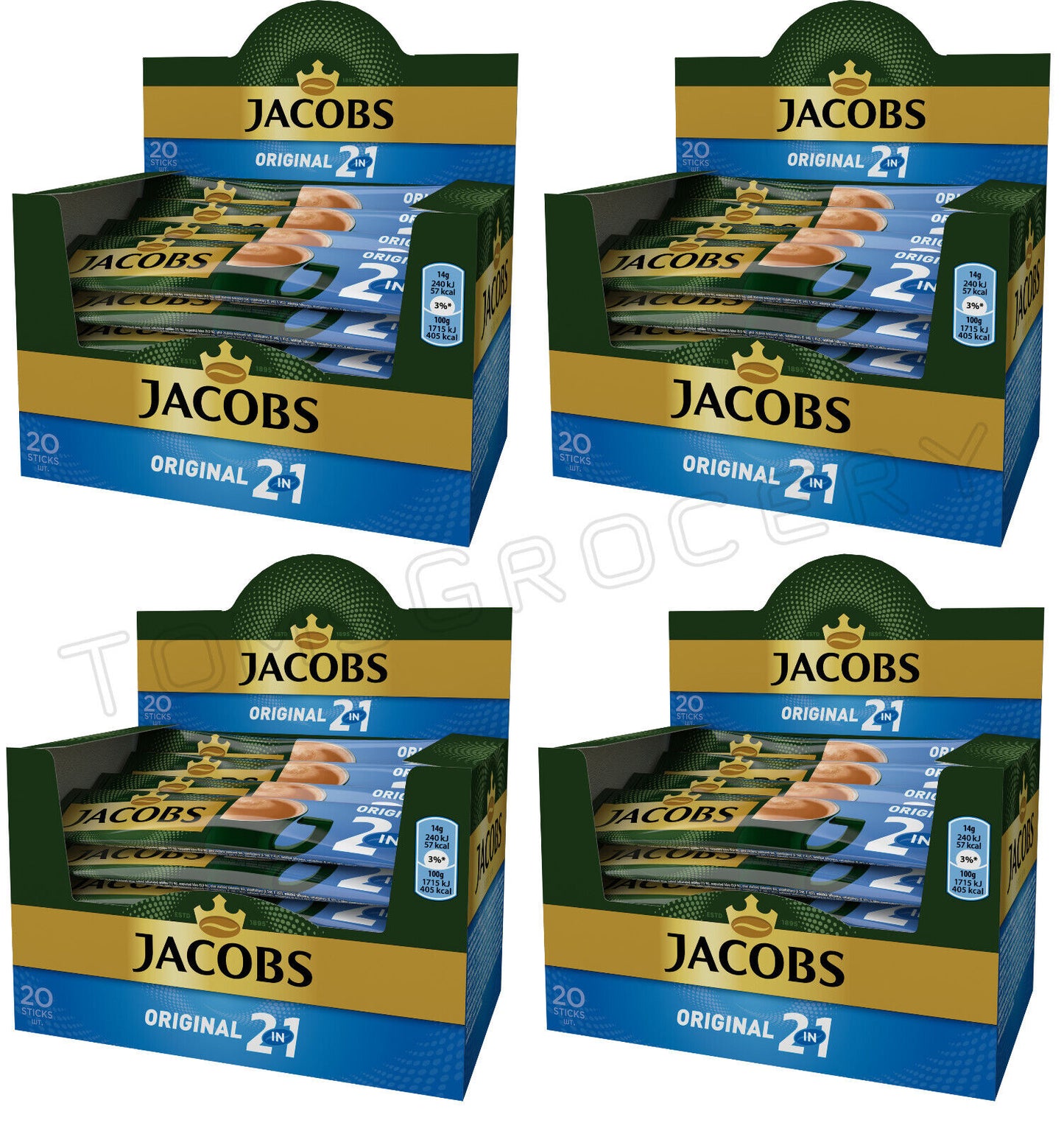 4 JACOBS Original 2in1 Instant Coffee Sachets Boxes (80 servings total)