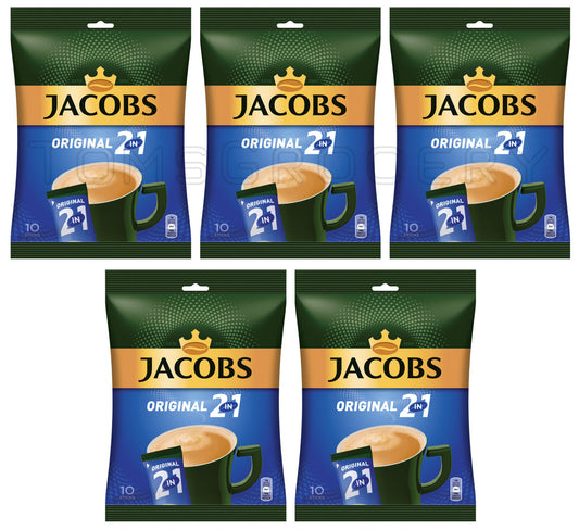 5 JACOBS Original 2in1 Instant Coffee Sticks Bags (50 servings total) 140g 4.9oz