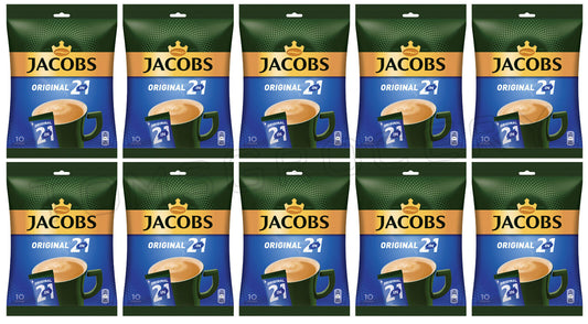 10 JACOBS Original 2in1 Instant Coffee Sticks Bags (100 servings total) 140g