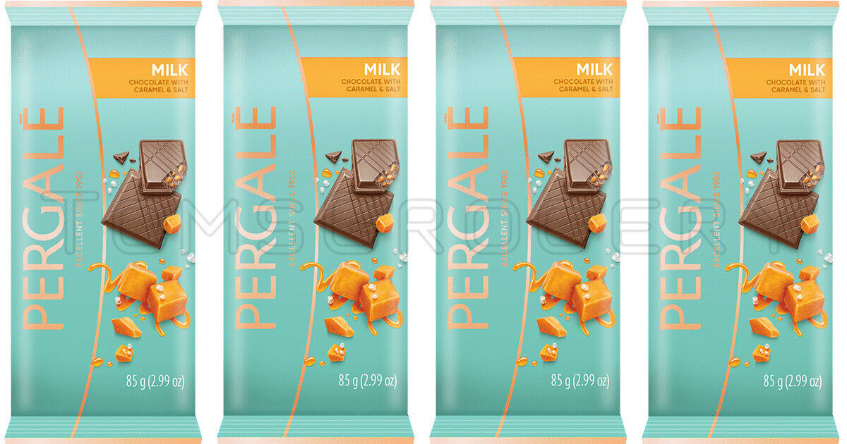 4 PERGALE Salted Caramel Milk Chocolate Bars European Sweets Treats 85g