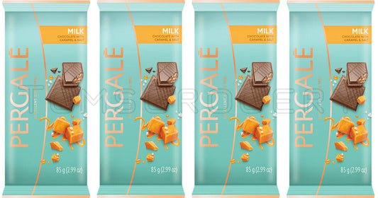 4 PERGALE Salted Caramel Milk Chocolate Bars European Sweets Treats 85g