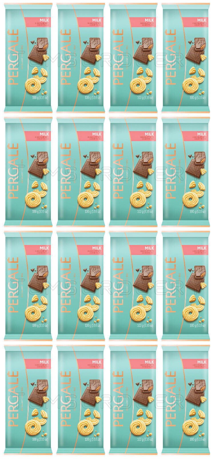 16 PERGALE Milk Chocolate Bars With Cookie Filling European Sweets Treats 100g