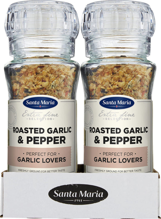 2 SANTA MARIA ROASTED GARLIC & PEPPER Spice Mix Grinder For Meat & Pasta 80g