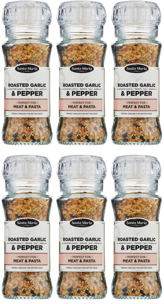 6 SANTA MARIA ROASTED GARLIC & PEPPER Spice Mix Grinder For Meat & Pasta 80g