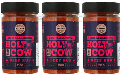 3 HOLY COW BBQ Seasoning 100% Natural Beef Rub Spice Mix 210g 7.4oz