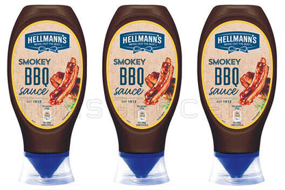 3 HELLMANNS SMOKEY BBQ Sauce Bottles 430ml 14oz