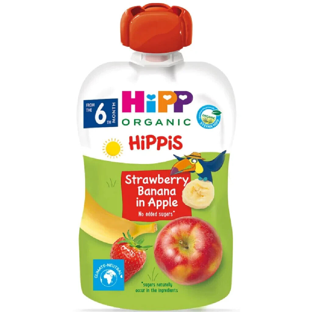 3 HIPP Organic Strawberry Banana in Apple Puree Dessert from 4 Months 100g 3.5oz