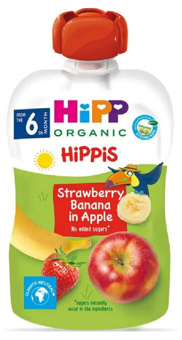 3 HIPP Organic Strawberry Banana in Apple Puree Dessert from 4 Months 100g 3.5oz