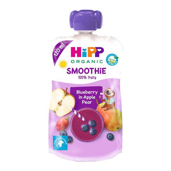 6 HIPP Organic Blueberry in Apple Pear Smoothie Dessert from 1 Year 120ml 4oz