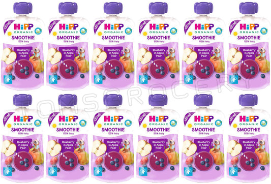 12 HIPP Organic Blueberry in Apple Pear Smoothie Dessert from 1 Year 120ml 4oz