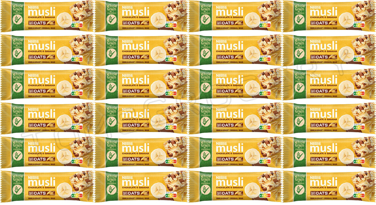 24 NESTLE MUSLI Chocolate & Banana Wholegrain Cereal Bars 35g