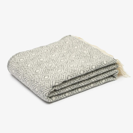 Woolen Blanket of 100% Merino Sheep Wool with Greek Rhombuses Pattern & Fringes