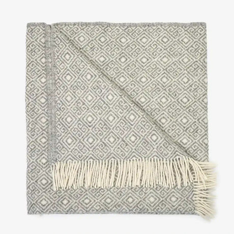 Woolen Blanket of 100% Merino Sheep Wool with Greek Rhombuses Pattern & Fringes