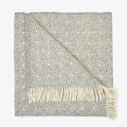 Woolen Blanket of 100% Merino Sheep Wool with Greek Rhombuses Pattern & Fringes