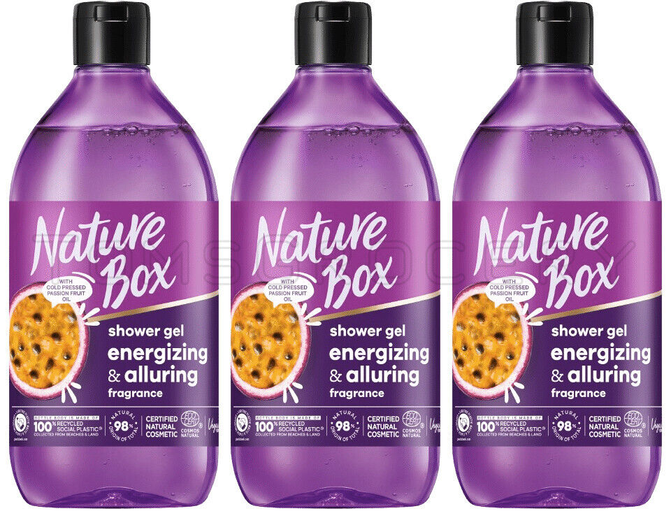 3 NATURE BOX Energizing & Alluring Natural Shower Gel with Passion Fruit 385ml