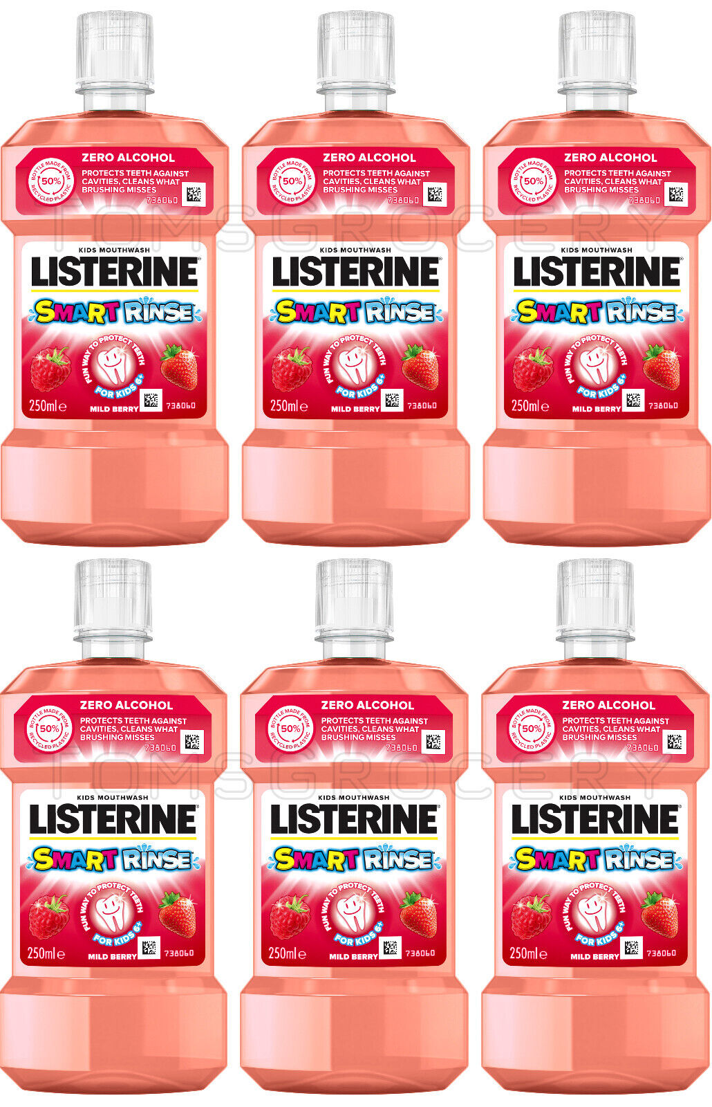 6 LISTERINE Smart Rinse Kids 6+ Mouthwash Mild Berry Flavor Zero Alcohol 250ml