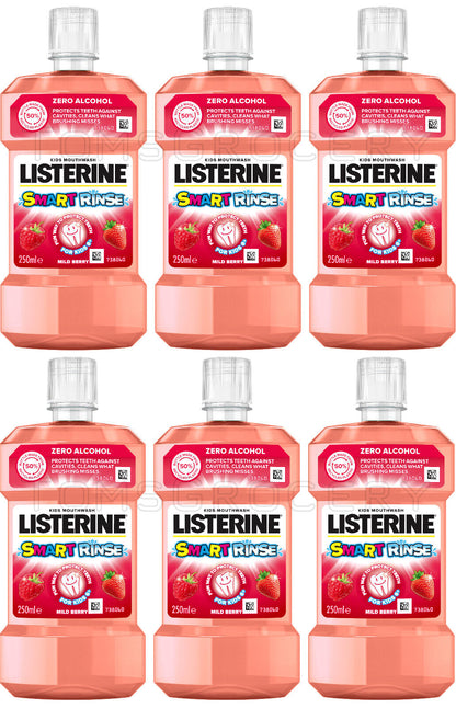 6 LISTERINE Smart Rinse Kids 6+ Mouthwash Mild Berry Flavor Zero Alcohol 250ml