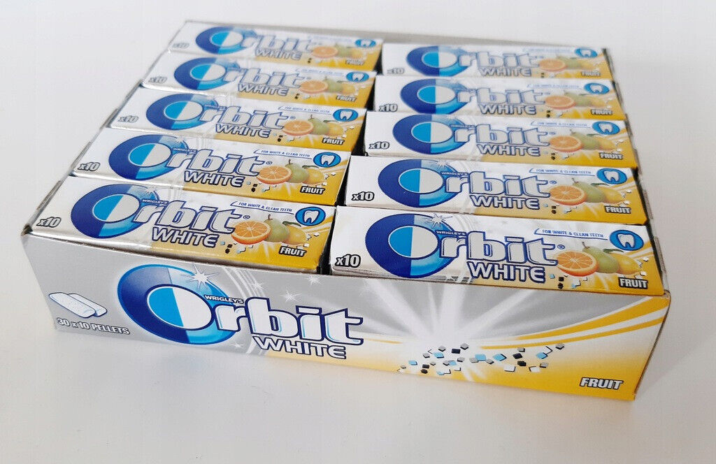 WRIGLEY'S ORBIT WHITE FRUIT Flavor Sugarfree Chewing Gum 14g (pack of 30)
