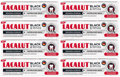 8 LACALUT BLACK & WHITE Daily Charcoal Whitening Toothpaste Made in Germany 75ml