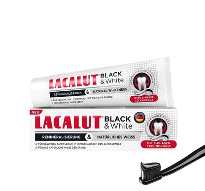 8 LACALUT BLACK & WHITE Daily Charcoal Whitening Toothpaste Made in Germany 75ml