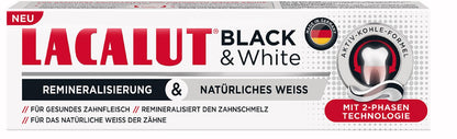 8 LACALUT BLACK & WHITE Daily Charcoal Whitening Toothpaste Made in Germany 75ml