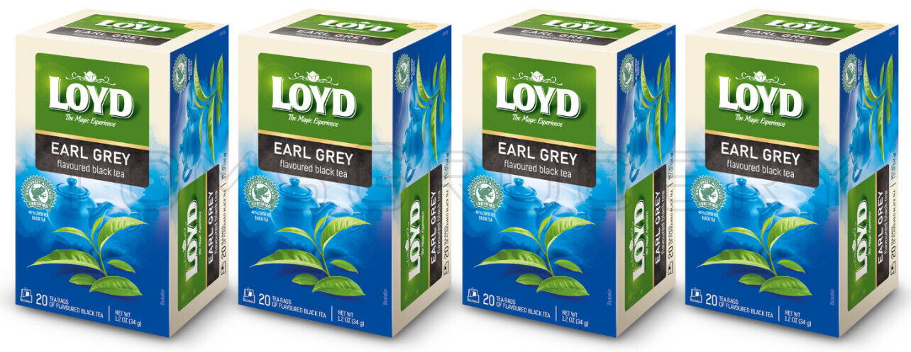 4 LOYD Earl Grey Flavored Black Tea 20 Envelope Boxes (80 servings total)