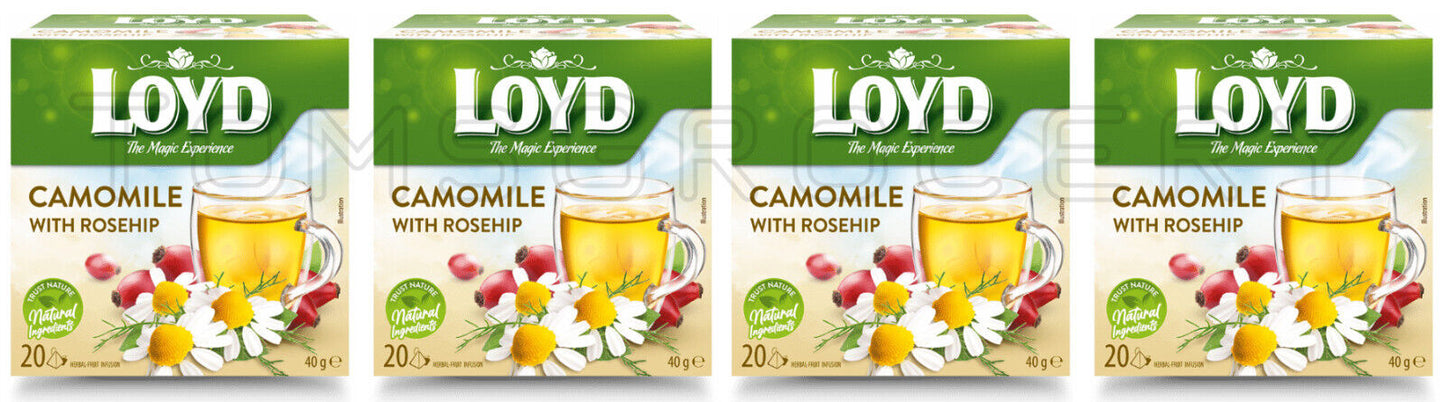 4 LOYD Camomile with Rosehip Herbal Fruit Tea Infusion Boxes (80 servings total)